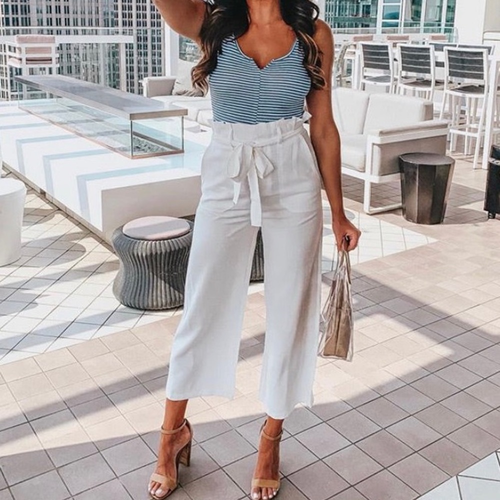 Vestique Blue and White Stripe Sleeveless Tank Stretch Bodysuit